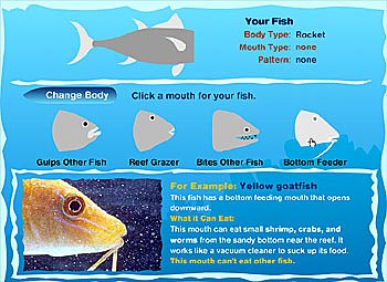 Figure 7. Mouth-types choice screen from Build-a-Fish