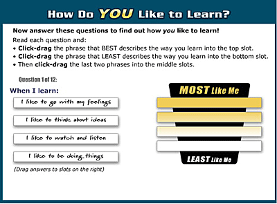 Fig 2: Survey question from Learning Style Inventory for children